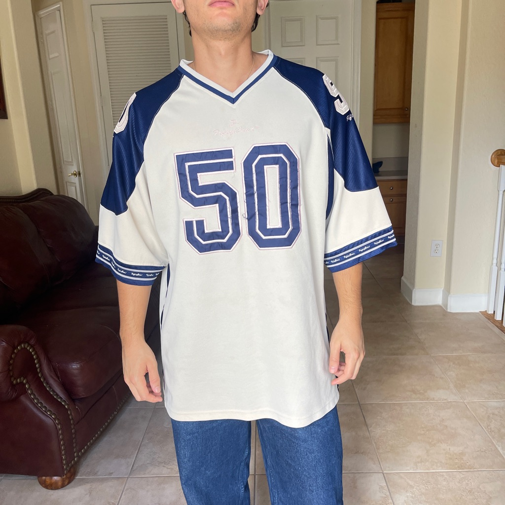 Rare 50 Cent Blue And Cream Sports Jersey Rare 50 Cent Blue And Cream Sports Jersey